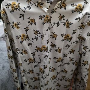 Express Cream With Yellow Flowers Button Down